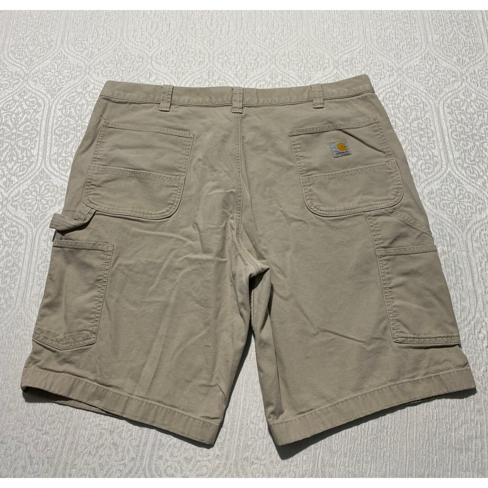 Carhartt Mens 40 Relaxed Fit Rugged Flex Canvas Utility Carpenter Shorts Khaki